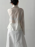 Dent High Neck Tencel See-Through Blouse