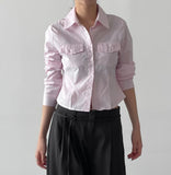 Minute Two-Pocket Pintuck Crop Shirt