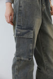 Washed fold cargo denim