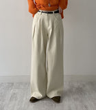 [Belt SET] 227 Pintuck Wide Cotton Pants