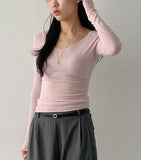 Kevin See-through V-Neck Long Sleeve T-Shirt