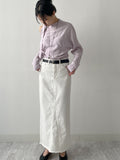 Deep Slit Cotton Long Denim Skirt