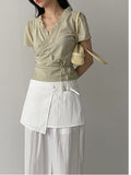 [Skirt SET] Wrap Nylon Banding Wide Pants