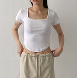 Marine Square Neck Crop Short Sleeve T-shirt