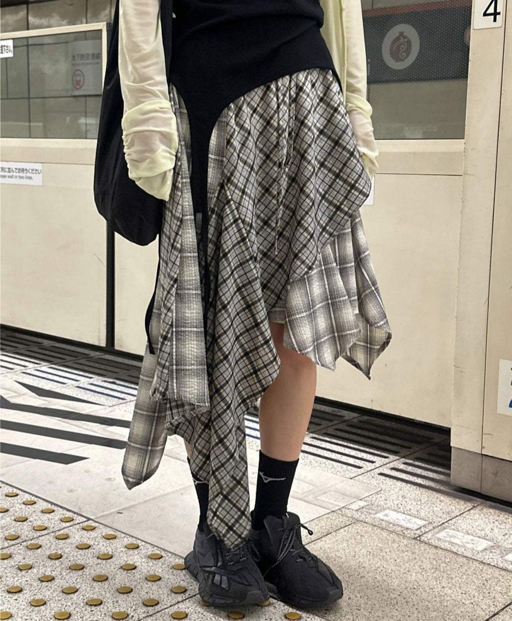 【WOOHWA】RAW CHECK SKIRT WOOHWA (ウーファ) - ロウチェックスカート / RAW CHECK SKIRT