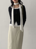 [Muffler set] Pleats U-neck Long Sleeve T-shirt