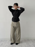 High-Neck Belted Balloon Fit Blouse