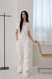 Hole cropped shirring shirt