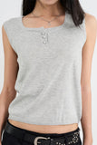 Silk button sleeveless knit top