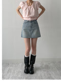 Tin Blue A-Line Mini Denim Skirt