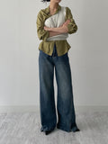 Slit semi-bootcut denim pants