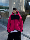 Fleece color matching hooded jumper