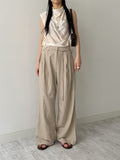 Strap Two-Tuck Long Wide Slacks