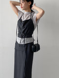 Pleated Mock Neck Cap Sleeve Blouse