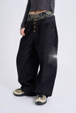 Deep indigo camo sagging denim pants
