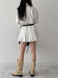 [Belt SET] Romi Collar Pleated Mini One Piece