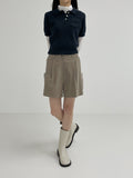 Cargo corduroy half-length pants