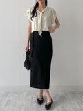 Lara Tweed Belted H-Line Long Skirt