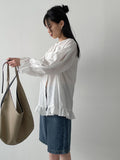 Frill Stripe Loose Fit Blouse