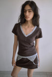 LACE TRIM V-NECK T-SHIRT