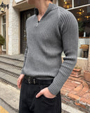 Rib semi-zip-up muscle fit knit