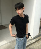 No Air Muscle Fit Henley Neck Short Sleeve T-shirt