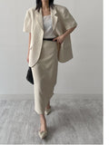 Kanna Linen 3 Button Overfit Half Jacket