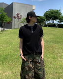 Loose waffle henley neck ringer Tee