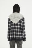 Wool sleeve snap flannel hood shirt