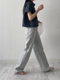 Gray cat-washed straight wide denim