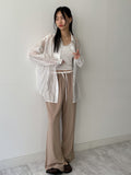 Color Matching Stripe Banding Wide Pants