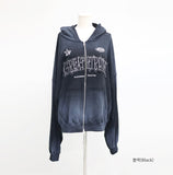 (Unisex) Wind Embroidered Dirty Hooded Zip-Up