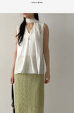 [Scarf SET] Sica V-Neck Sleeveless Blouse