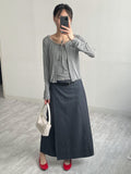 Deep Slit Wrap Denim Long Skirt