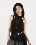 Half-high neck knit halter top
