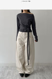 Boat Neck Shirring Wrap T-Shirt