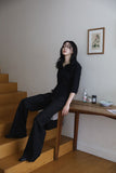 Black Three Quarter Back Buckle Shirt Top