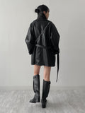 Lape Belted Half Leather Coat