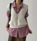 Hairy V-neck Knit Vest
