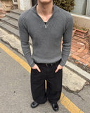 Rib semi-zip-up muscle fit knit