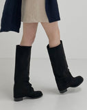 Suede Shirring Fold Long Boots
