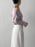 Deep Slit Cotton Long Denim Skirt