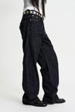 Indigo embossed denim pants