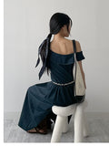 Cliff Unbalanced Denim Long One Piece