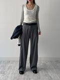 Leather Stripe Wide Slacks