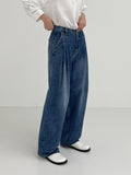 [unisex] Two tuck balloon wide denim pants