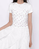 Cute Small Flower Lace Bustier Short Sleeve Set