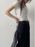 [Short sleeve ver.] Floral Lace See-through T-Shirt