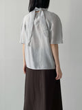 Balloon Tie Mock Neck Half Blouse