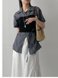 Tencel collar strap blouse